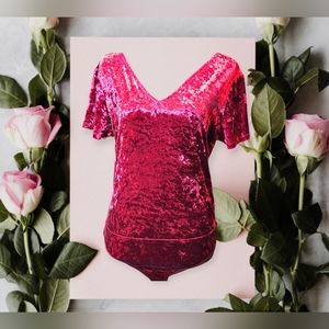 Lucky Brand Red Crushed Velvet Bodysuit Top Size Medium